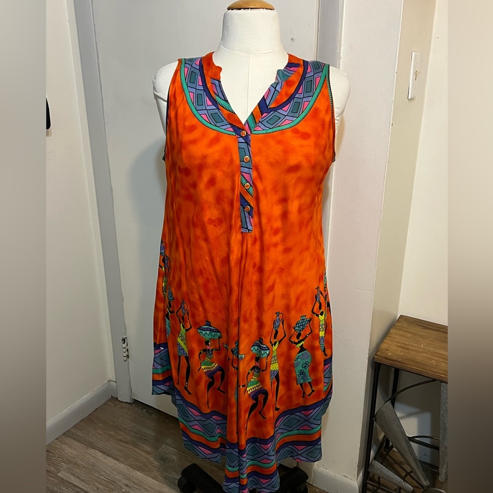 Seven Island Orange Sleeveless Summer Dress
